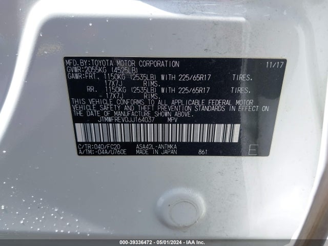 Toyota Rav4 Xle 2018 JTMWFREV0JJ164037 Image 9