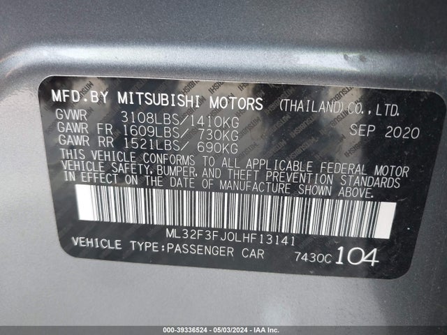 ML32F3FJ0LHF13141 Mitsubishi Mirage G4 Es
