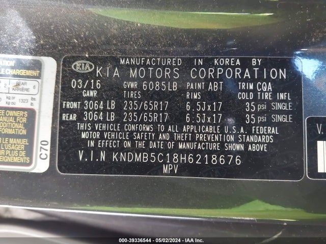 KIA SEDONA LX 2017 KNDMB5C18H6218676 Image 9