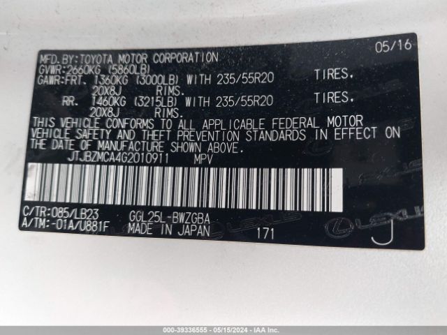 JTJBZMCA4G2010911 Lexus RX 350