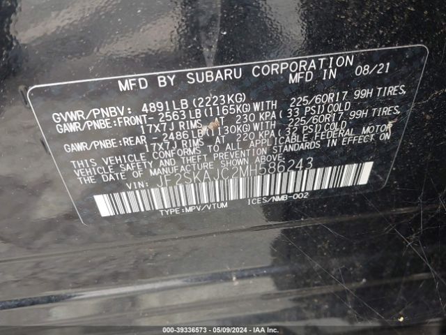 JF2SKAJC2MH586243 Subaru Forester Premium