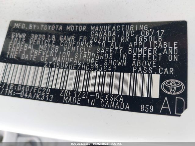 2017 TOYOTA COROLLA 2T1BURHE7HC933641 Photo 8