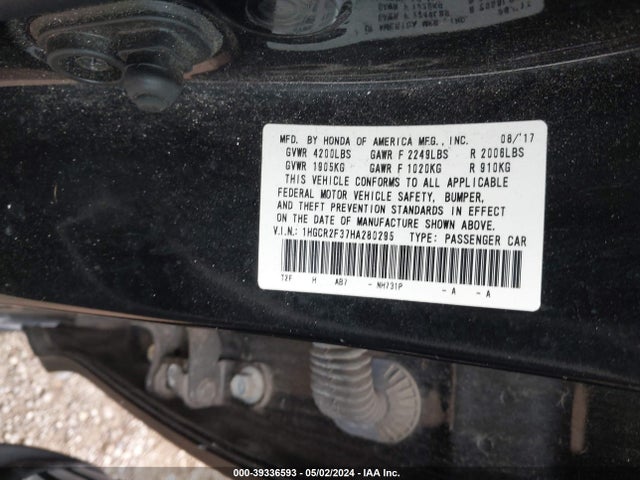 Honda ACCORD LX 2017 1HGCR2F37HA280295 Image 9