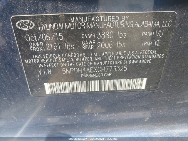 Hyundai ELANTRA SE 2016 5NPDH4AEXGH773325 Image 9
