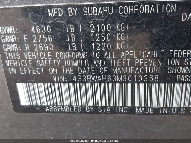 4S3BWAH63M3010368 Subaru Legacy Sport