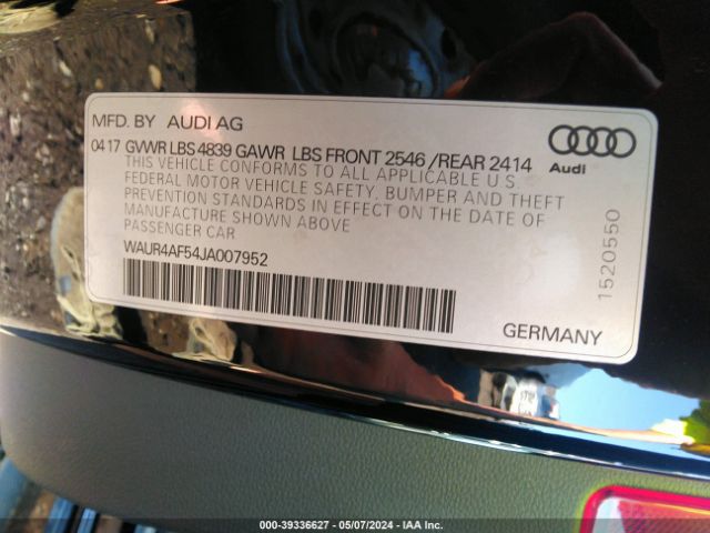 WAUR4AF54JA007952 Audi S5 3.0t Premium Plus