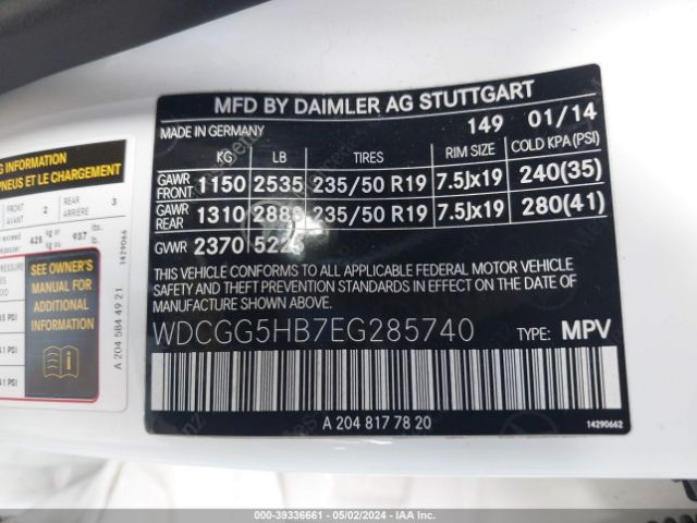 WDCGG5HB7EG285740 Mercedes-Benz GLK 350