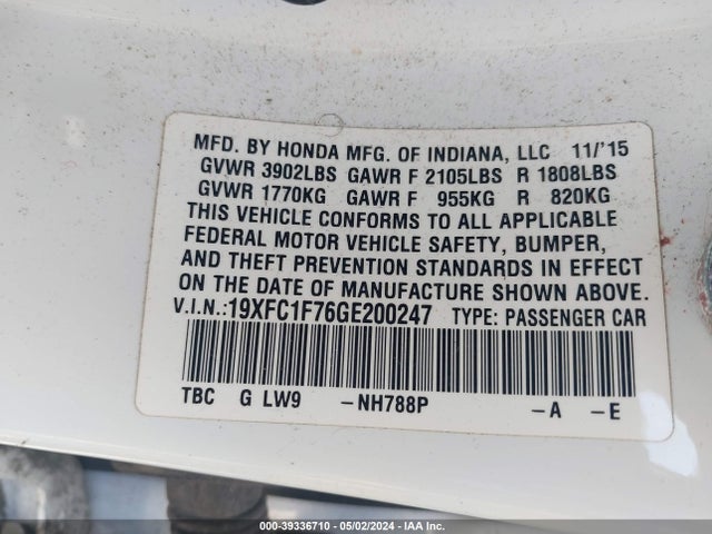 Honda Civic Ex-l 2016 19XFC1F76GE200247 Image 9