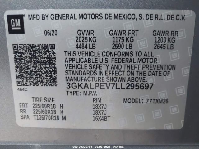 3GKALPEV7LL295697 GMC Terrain Fwd Slt