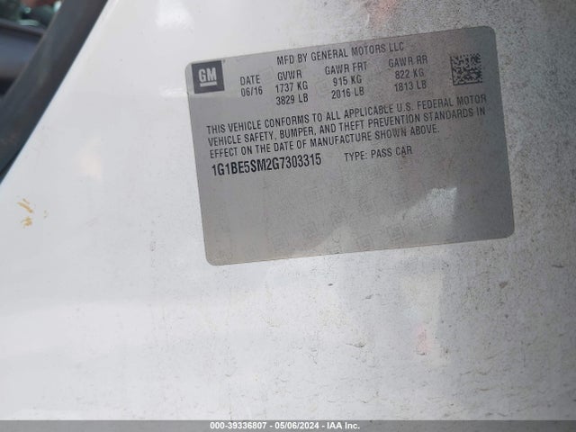 Chevrolet CRUZE LT 2016 1G1BE5SM2G7303315 Image 9