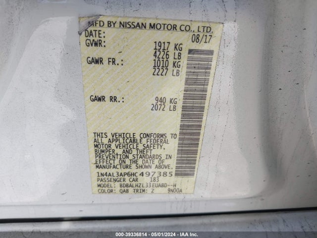 Nissan Altima 2.5 Sr 2017 1N4AL3AP6HC497385 Image 9