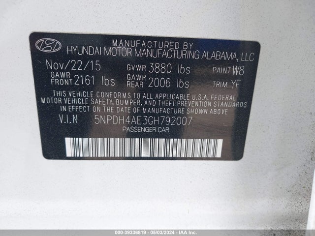 Hyundai ELANTRA SE 2016 5NPDH4AE3GH792007 Image 9