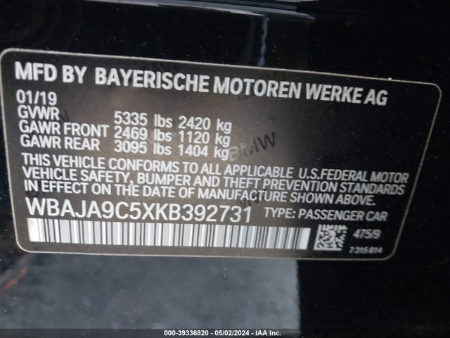 BMW 530e Iperformance 2019 WBAJA9C5XKB392731 Image 9