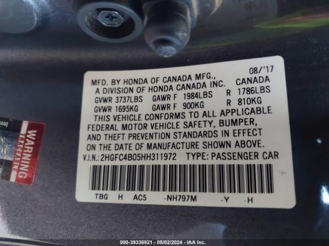 2HGFC4B05HH311972 Honda Civic Lx-p