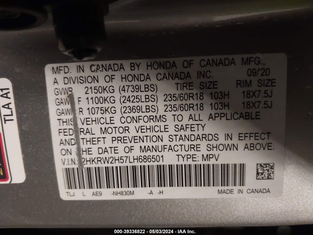 Honda Cr-v Awd Ex 2020 2HKRW2H57LH686501 Image 9
