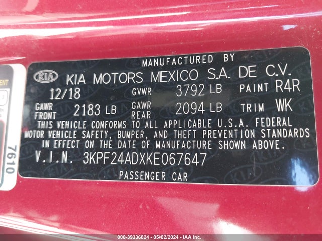 KIA Forte Lxs 2019 3KPF24ADXKE067647 Image 9