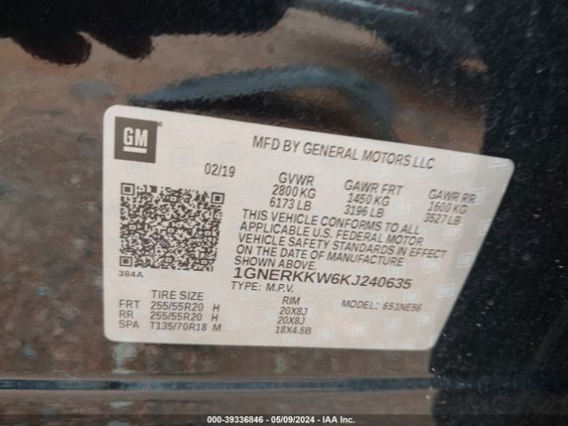 1GNERKKW6KJ240635 Chevrolet Traverse Premier