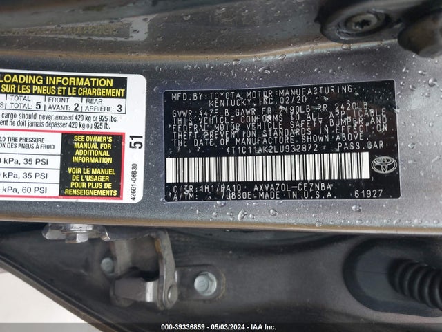 Toyota CAMRY LE 2020 4T1C11AK2LU932872 Image 9
