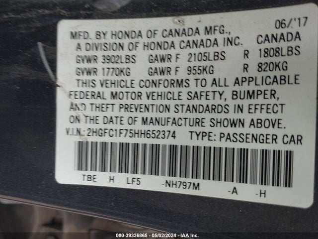 Honda Civic Ex-l 2017 2HGFC1F75HH652374 Image 9
