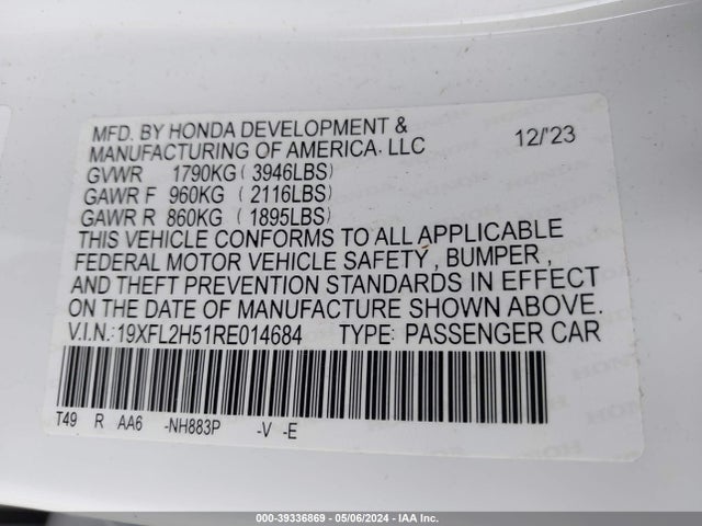 Honda Civic Lx 2024 19XFL2H51RE014684 Image 9