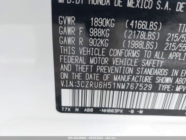 3CZRU6H51NM767529 Honda Hr-v Awd Ex