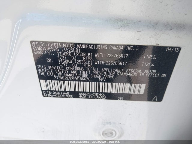 Toyota Rav4 Xle 2015 2T3WFREVXFW186670 Image 9