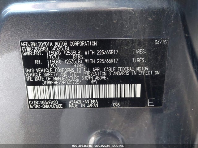 Toyota Rav4 Xle 2015 JTMWFREV2FD057254 Image 9