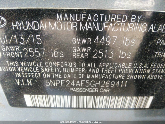 Hyundai SONATA SE 2016 5NPE24AF5GH269411 Image 9