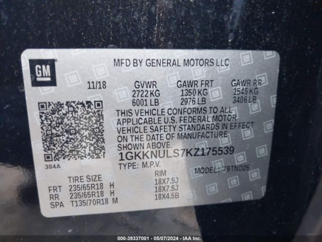 1GKKNULS7KZ175539 GMC Acadia Slt-1