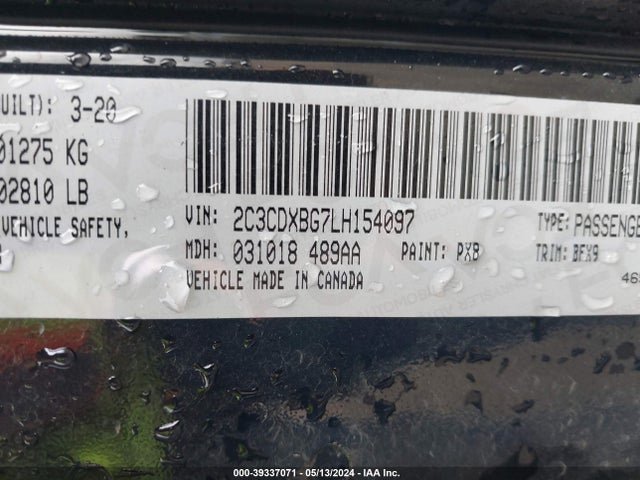 Продаж на аукціоні авто 2020 Dodge Charger Sxt Rwd, vin: 2C3CDXBG7LH154097, номер лоту: 39337071