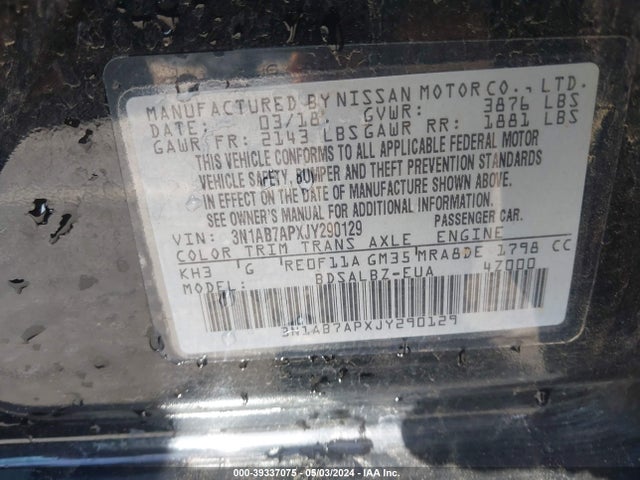 Nissan SENTRA S 2018 3N1AB7APXJY290129 Image 9