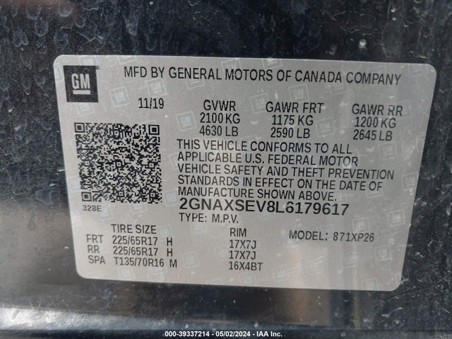 Chevrolet Equinox Awd Ls 2020 2GNAXSEV8L6179617 Image 9