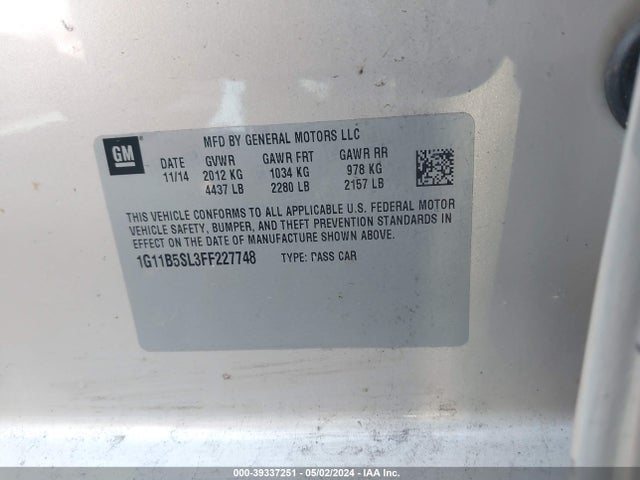 Chevrolet MALIBU LS 2015 1G11B5SL3FF227748 Image 9
