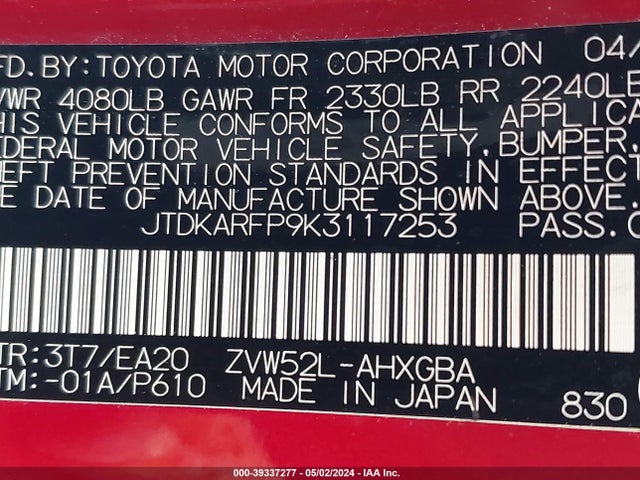 Toyota Prius Prime Premium 2019 JTDKARFP9K3117253 Image 9
