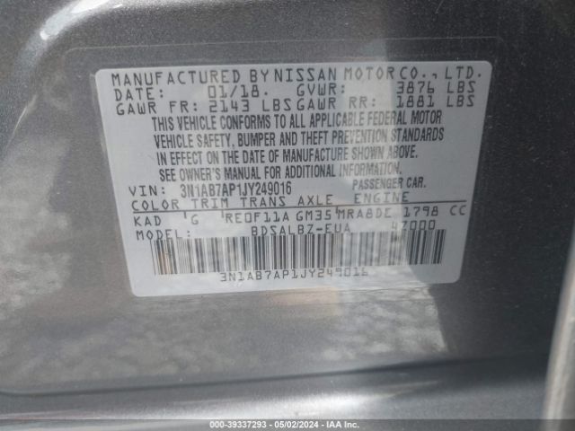 3N1AB7AP1JY249016 Nissan SENTRA S