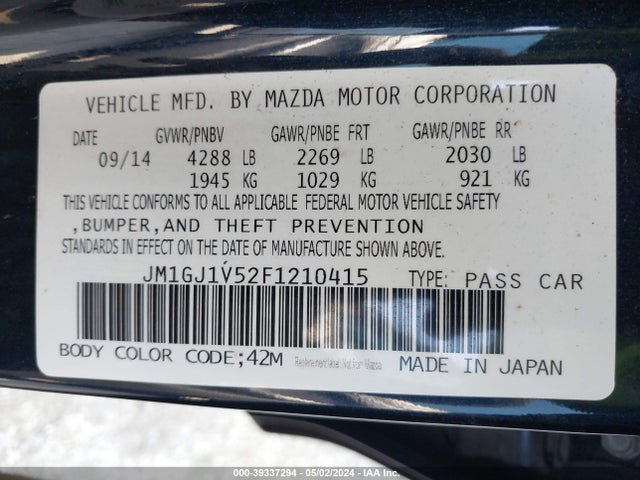Mazda Mazda6 I Touring 2015 JM1GJ1V52F1210415 Image 9