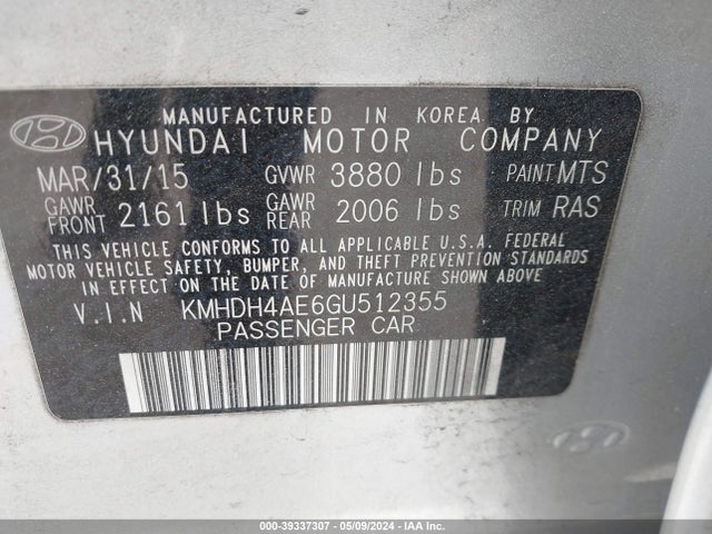 Hyundai ELANTRA SE 2016 KMHDH4AE6GU512355 Image 9