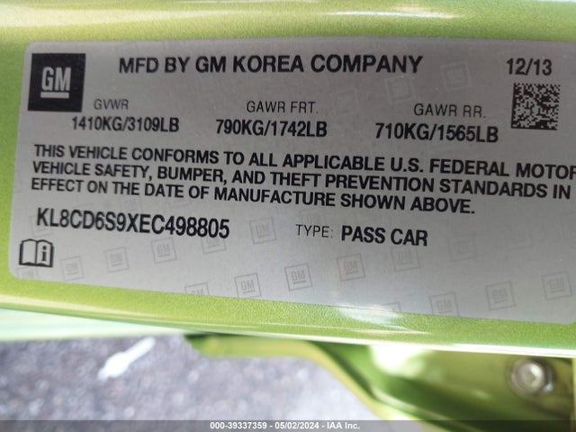 Chevrolet Spark 1lt Auto 2014 KL8CD6S9XEC498805 Image 9