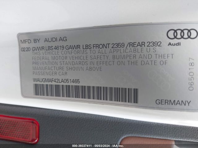 WAUGMAF42LA051465 Audi A4 Premium 40 Tfsi Front-wheel Drive S Tronic