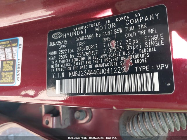 Hyundai TUCSON SE 2016 KM8J23A44GU041229 Image 9