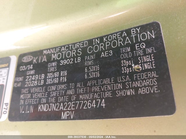 KIA Soul 2014 KNDJN2A22E7726474 Image 9