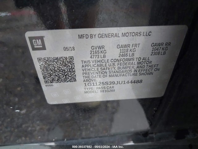 Chevrolet IMPALA 2LZ 2018 1G1125S39JU144488 Image 9