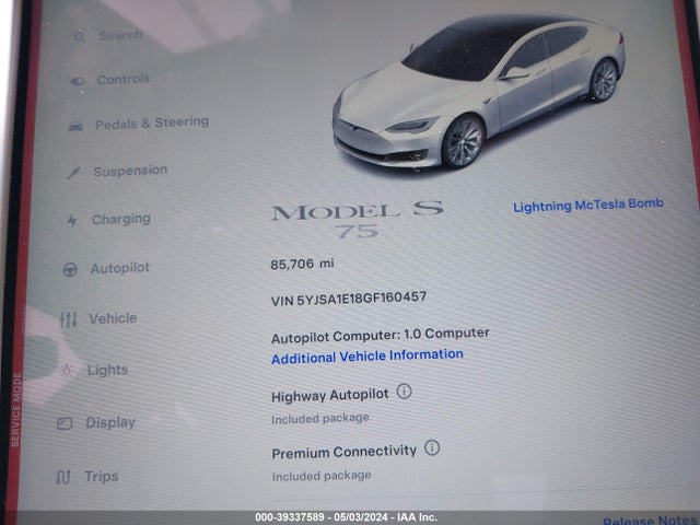 Tesla Model S 60/70/75/85 2016 5YJSA1E18GF160457 Image 7