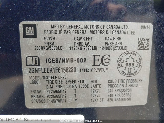 Chevrolet EQUINOX LS 2015 2GNFLEEK1F6158220 Image 9