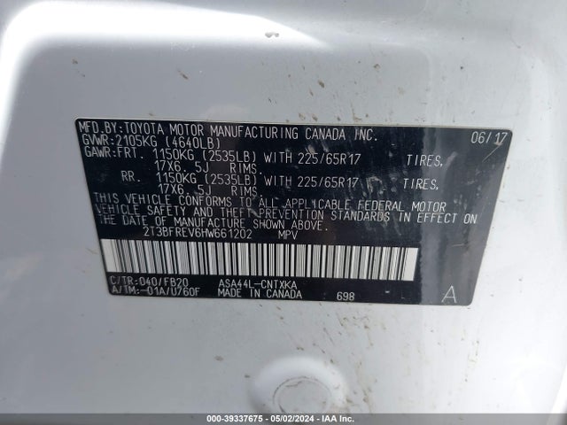 Toyota RAV4 LE 2017 2T3BFREV6HW661202 Image 9