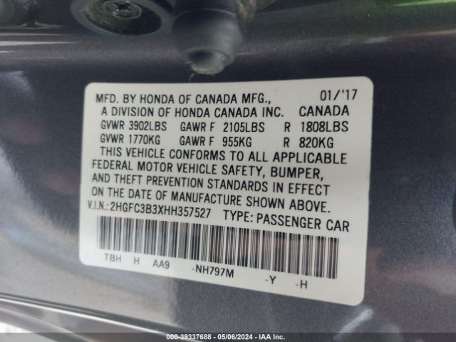2HGFC3B3XHH357527 Honda Civic Ex-t