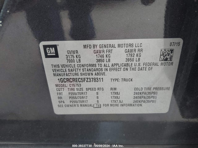 Chevrolet Silverado 1500 1lt 2015 1GCRCREC5FZ378311 Image 9
