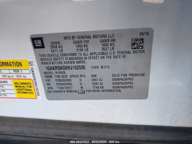 1GKKRSKD8HJ102506 GMC Acadia Limited