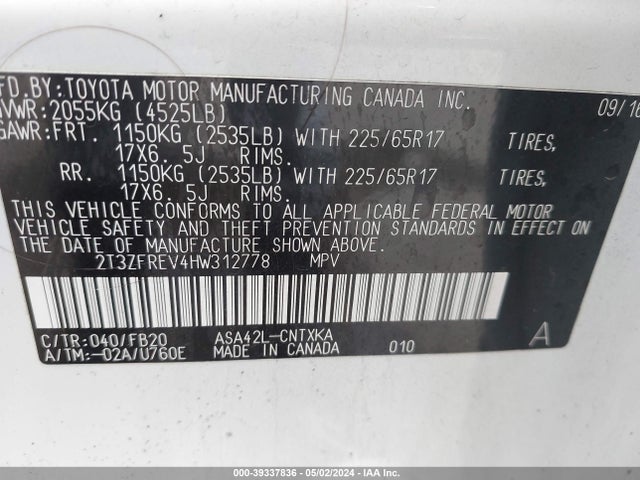 Toyota RAV4 LE 2017 2T3ZFREV4HW312778 Image 9