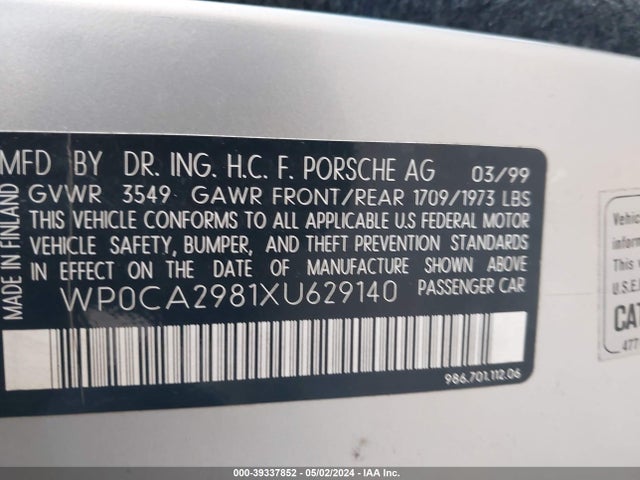 1999 PORSCHE BOXSTER WP0CA2981XU629140 Photo 8